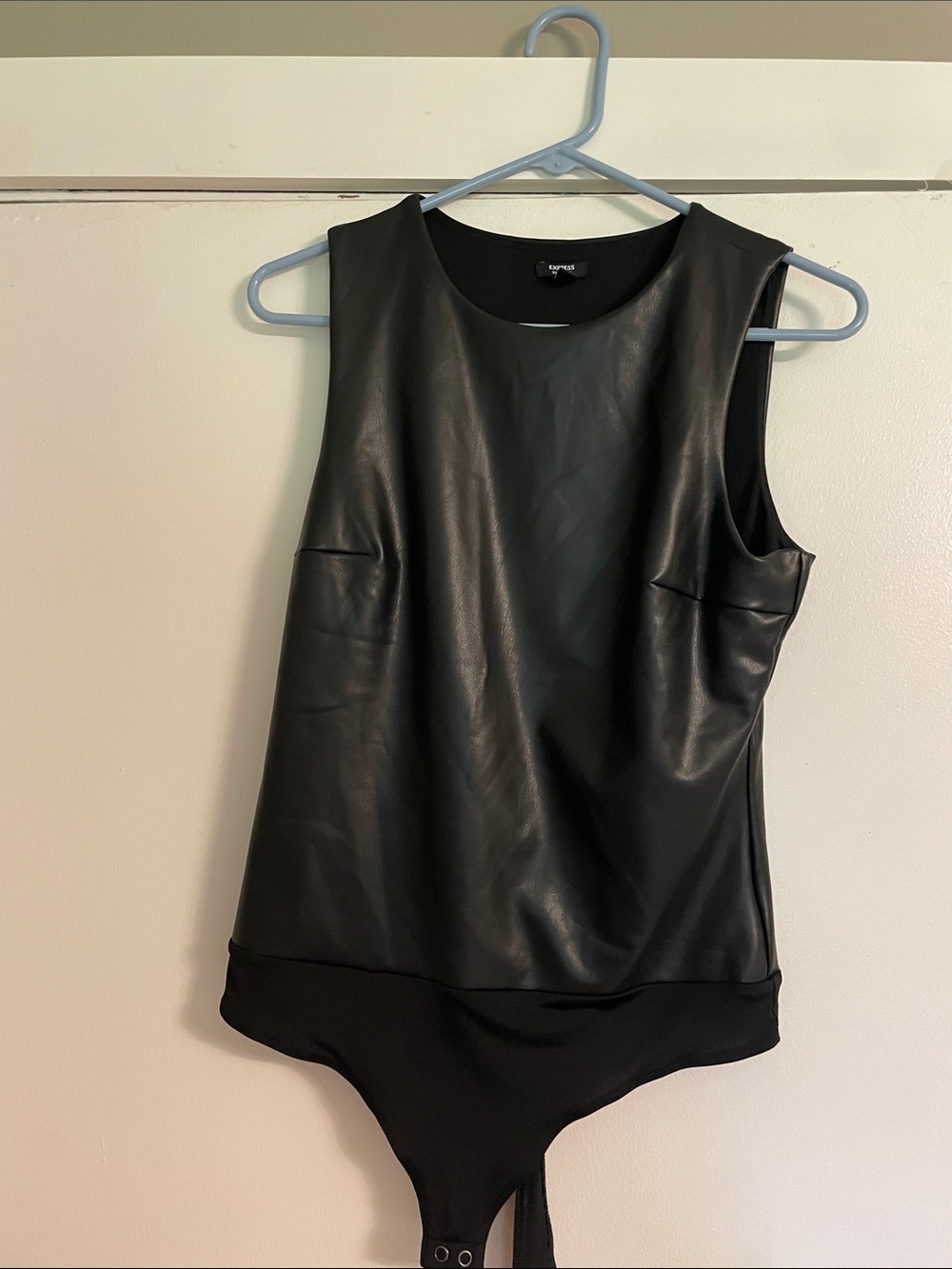 Express Black Faux Leather Sleeveless Bodysuit Top